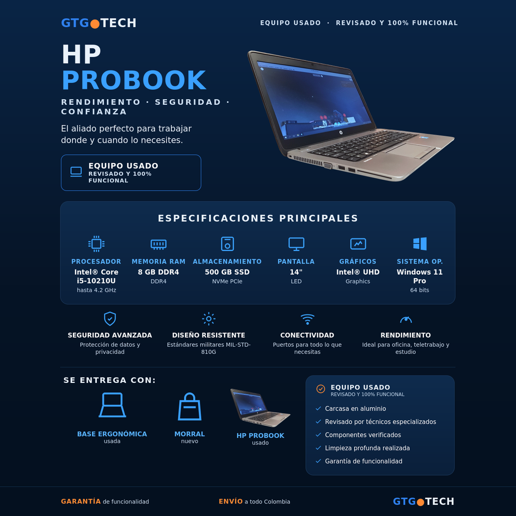 [PORT-HP-PROBOOK-8-500] Portátil HP ProBook - Core i5 10210U / 8GB / SSD 500GB (Usado)